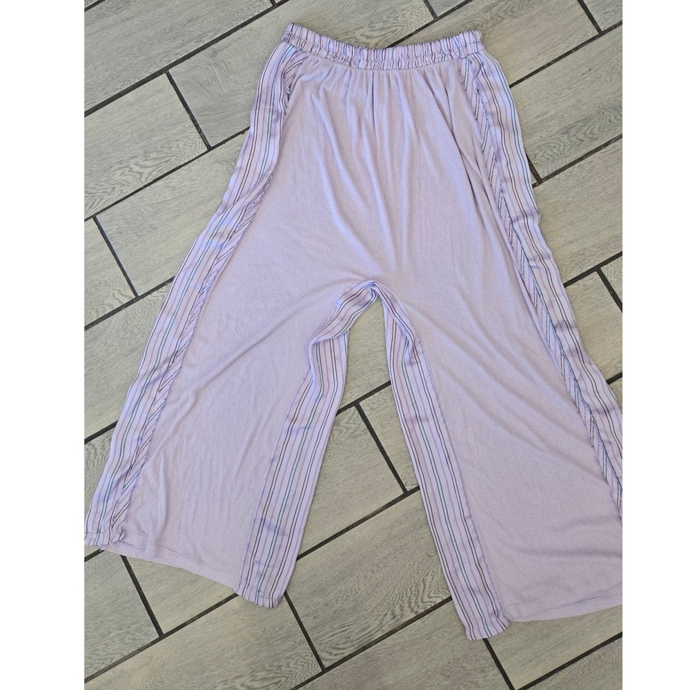 Intimately Free People Lavender Ribbed Knit Wide Leg Lounge Pants Striped Large